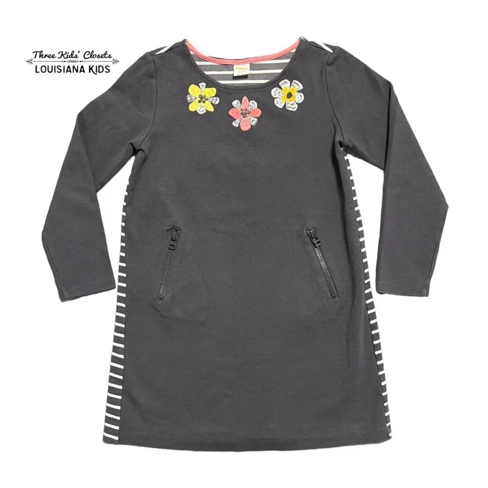 Gymboree M (7-8) Embroidered Floral & Stripes Dress